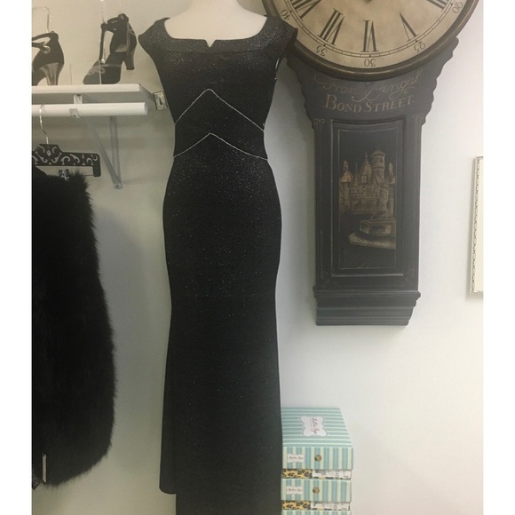 Art Deco Velvet Glitter Gown Black - Picture 8 of 12